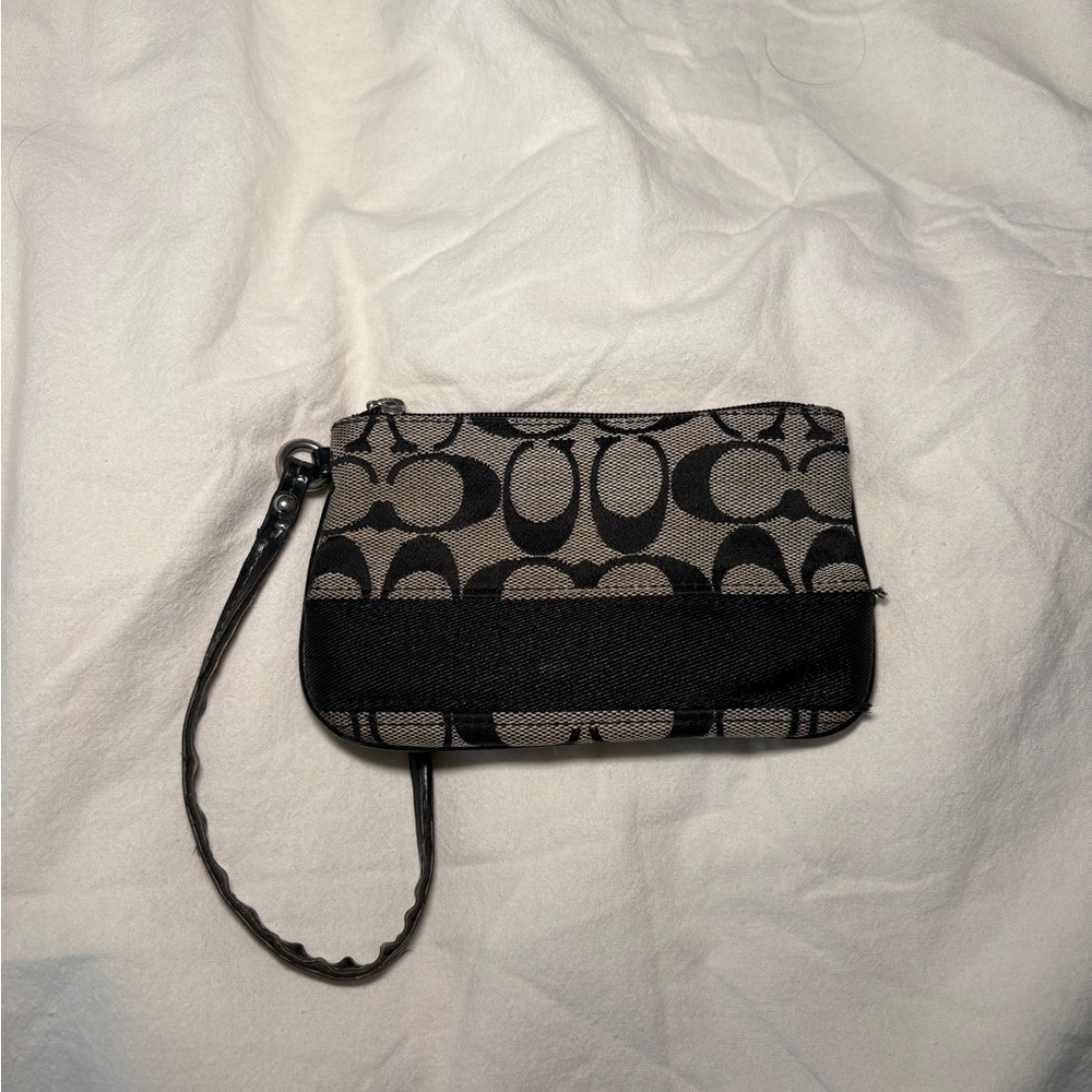 Coach Signature Black and Tan Wristlet